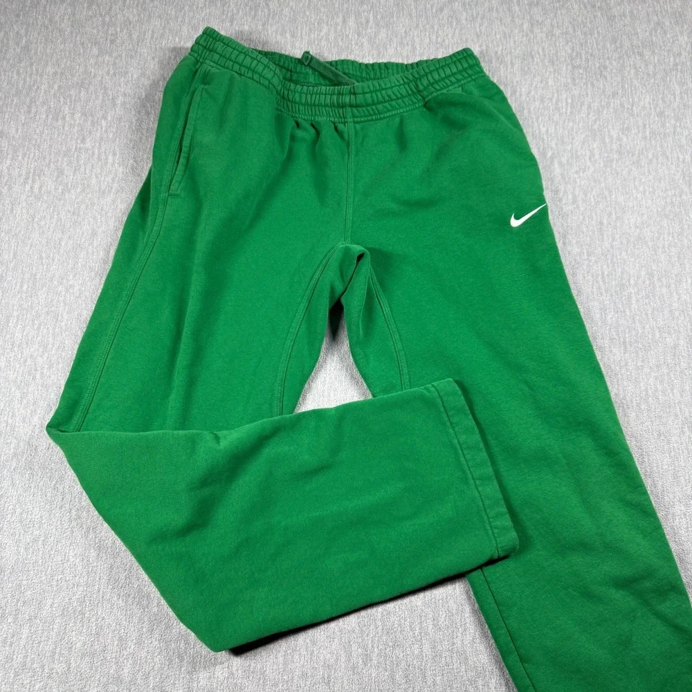 Nike Sweatpants Mens L Green Club Fleece Open Hem Embroidered Swoosh Joggers Gym